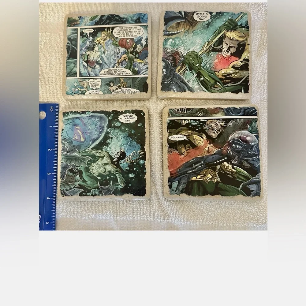 DC Comics Aquaman Justice League Tile Coasters Set of 4 Handmade